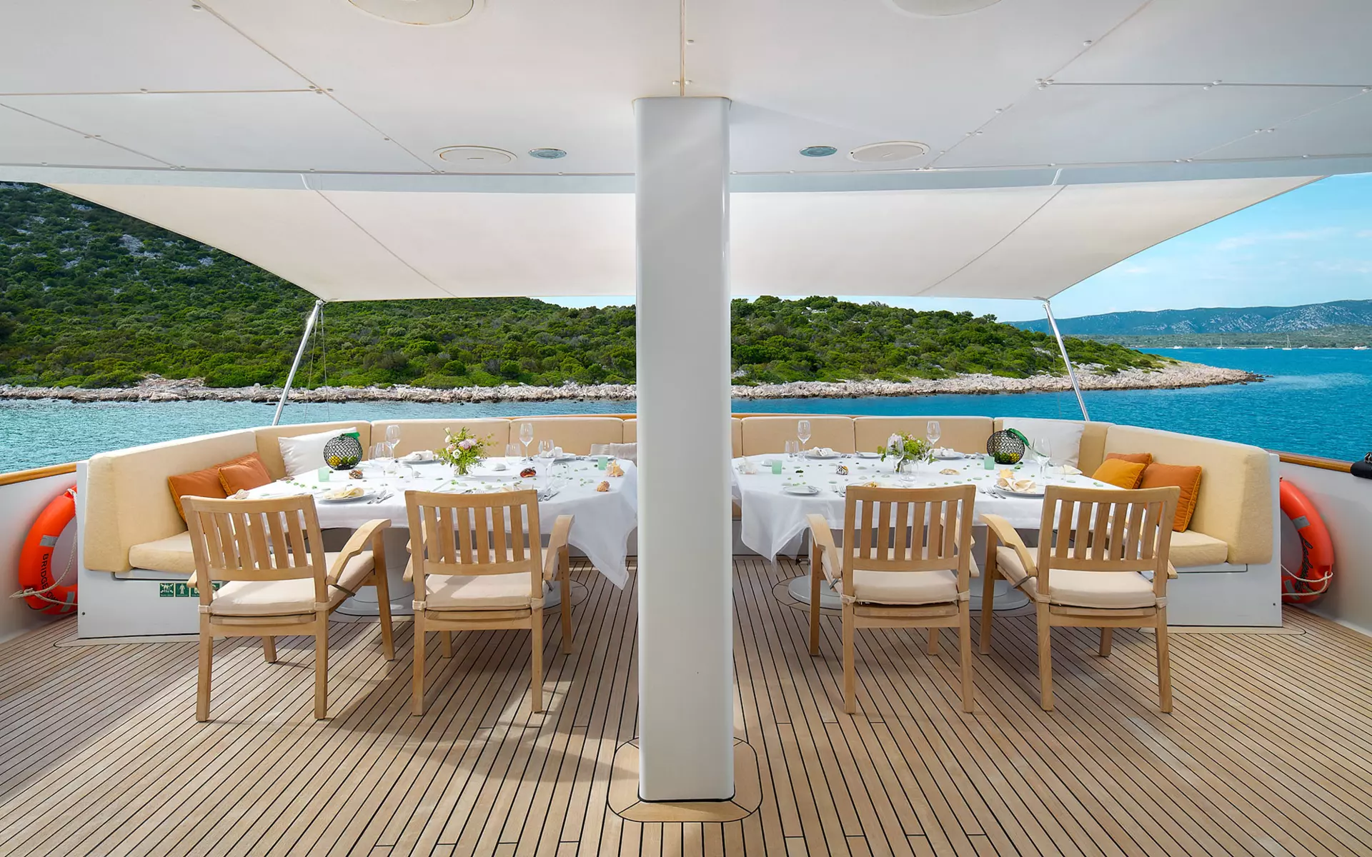 Dining area aboard yacht
