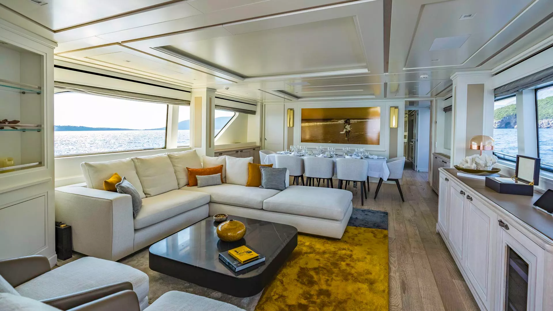 Salon view of luxury yacht