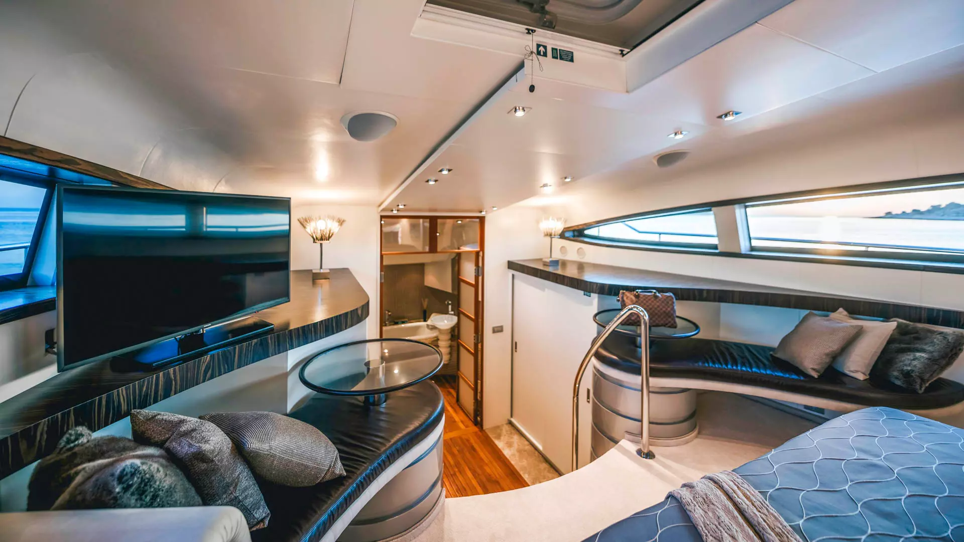 Master cabin view of a luxury yacht