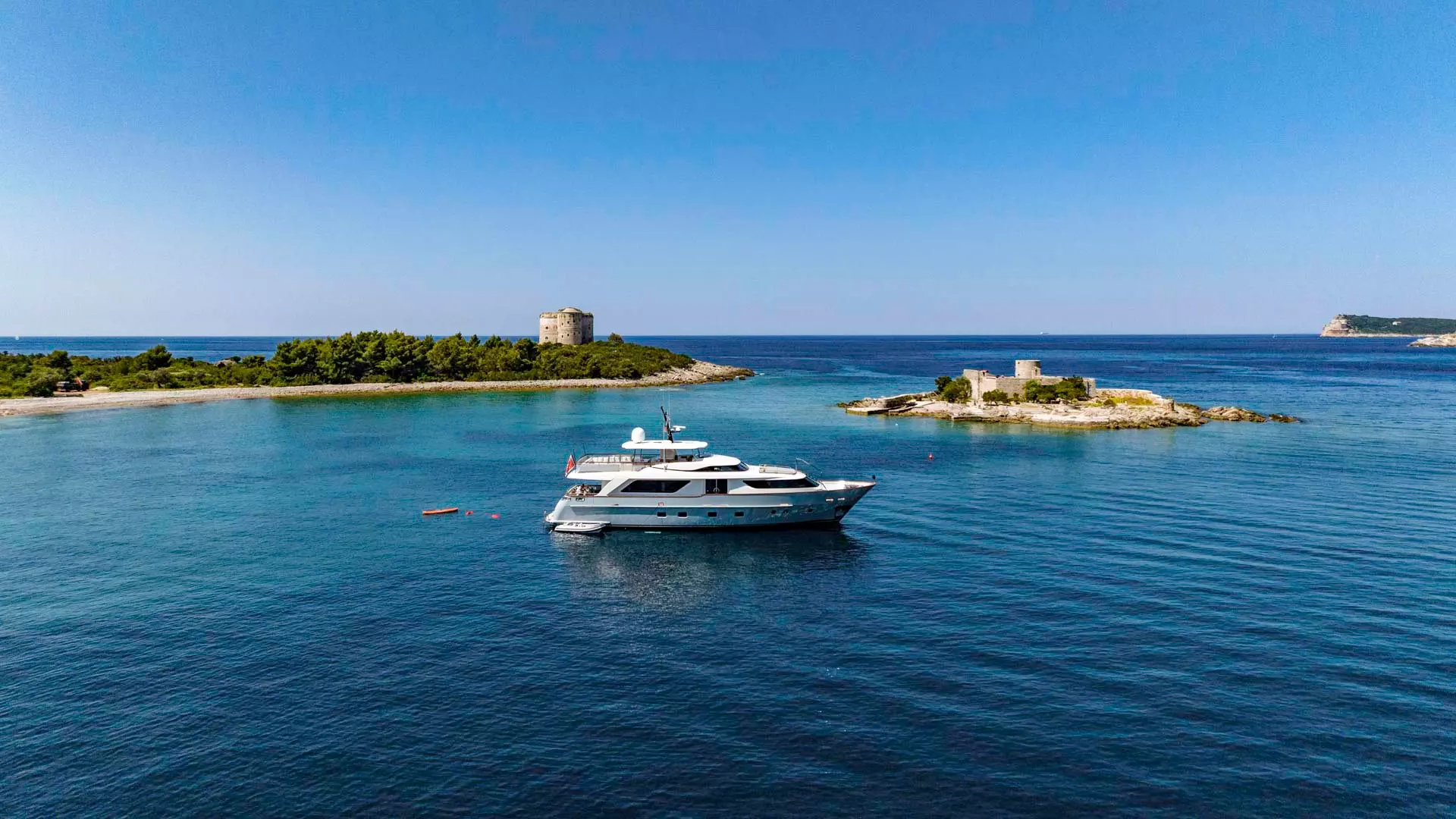 Anchored luxury yacht