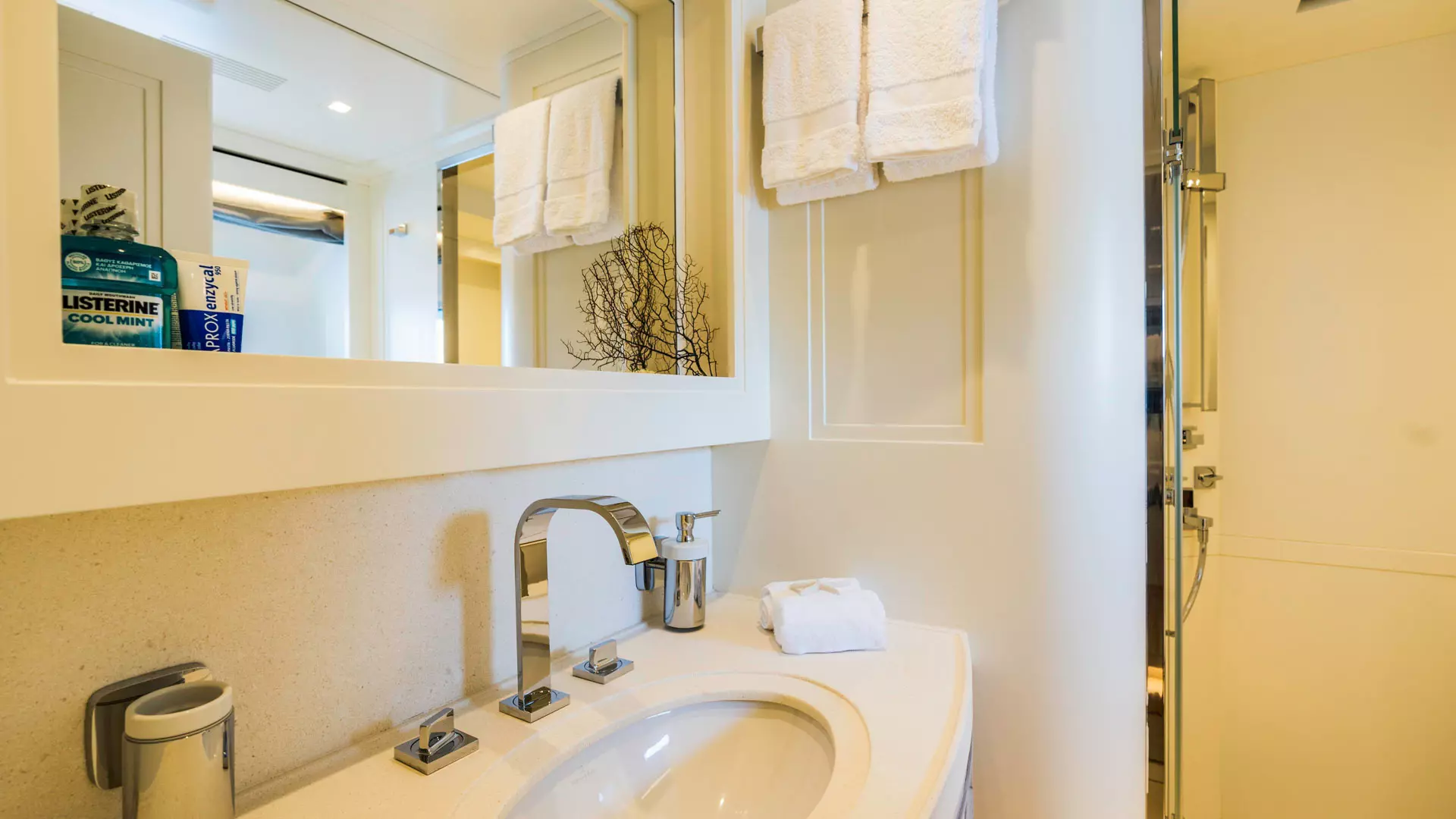 Twin cabin bathroom of luxury yacht