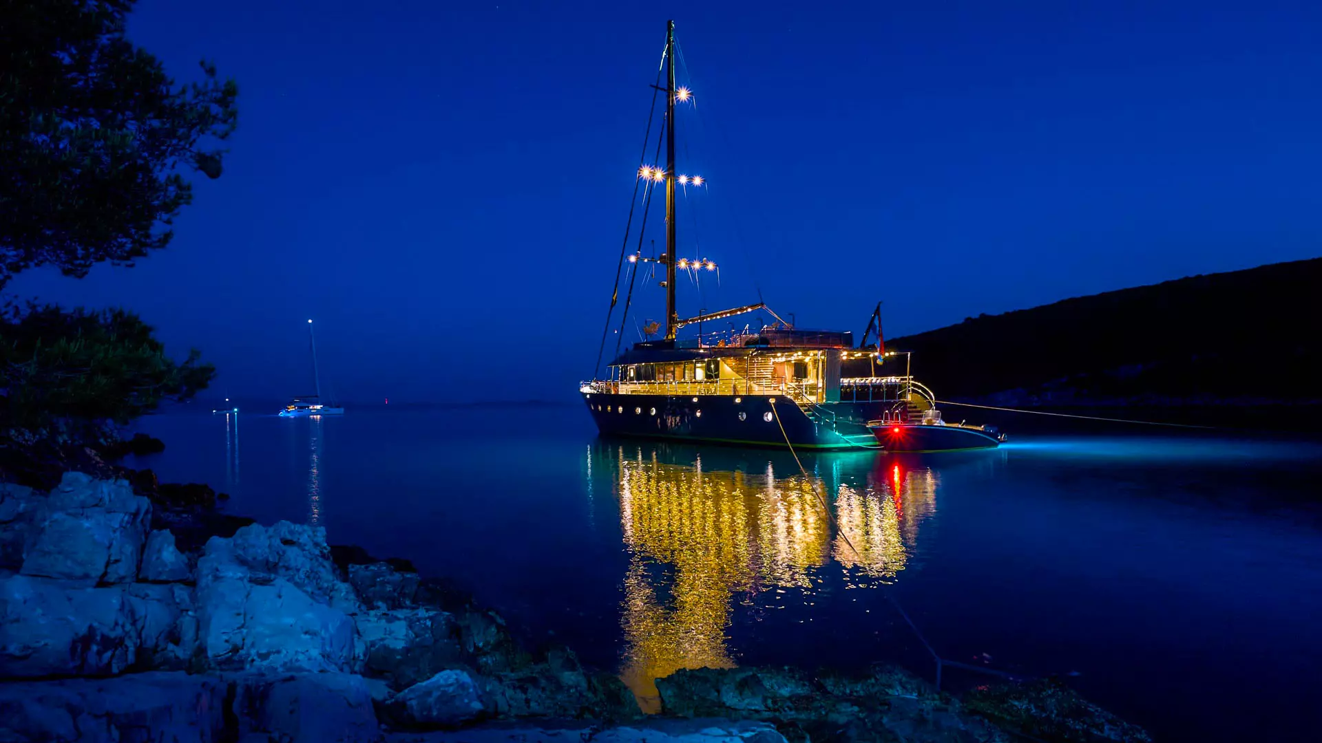 Yacht at night