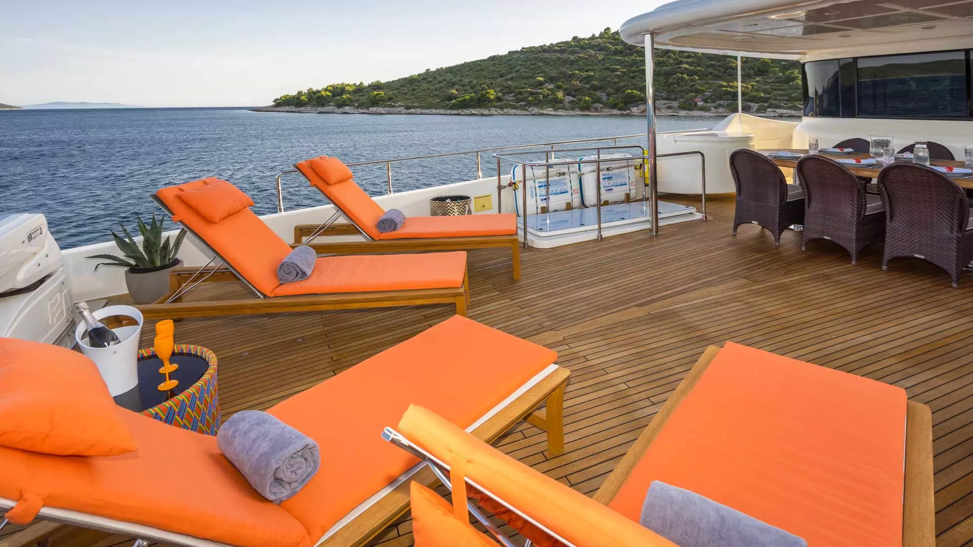 Upper deck lounge of yacht
