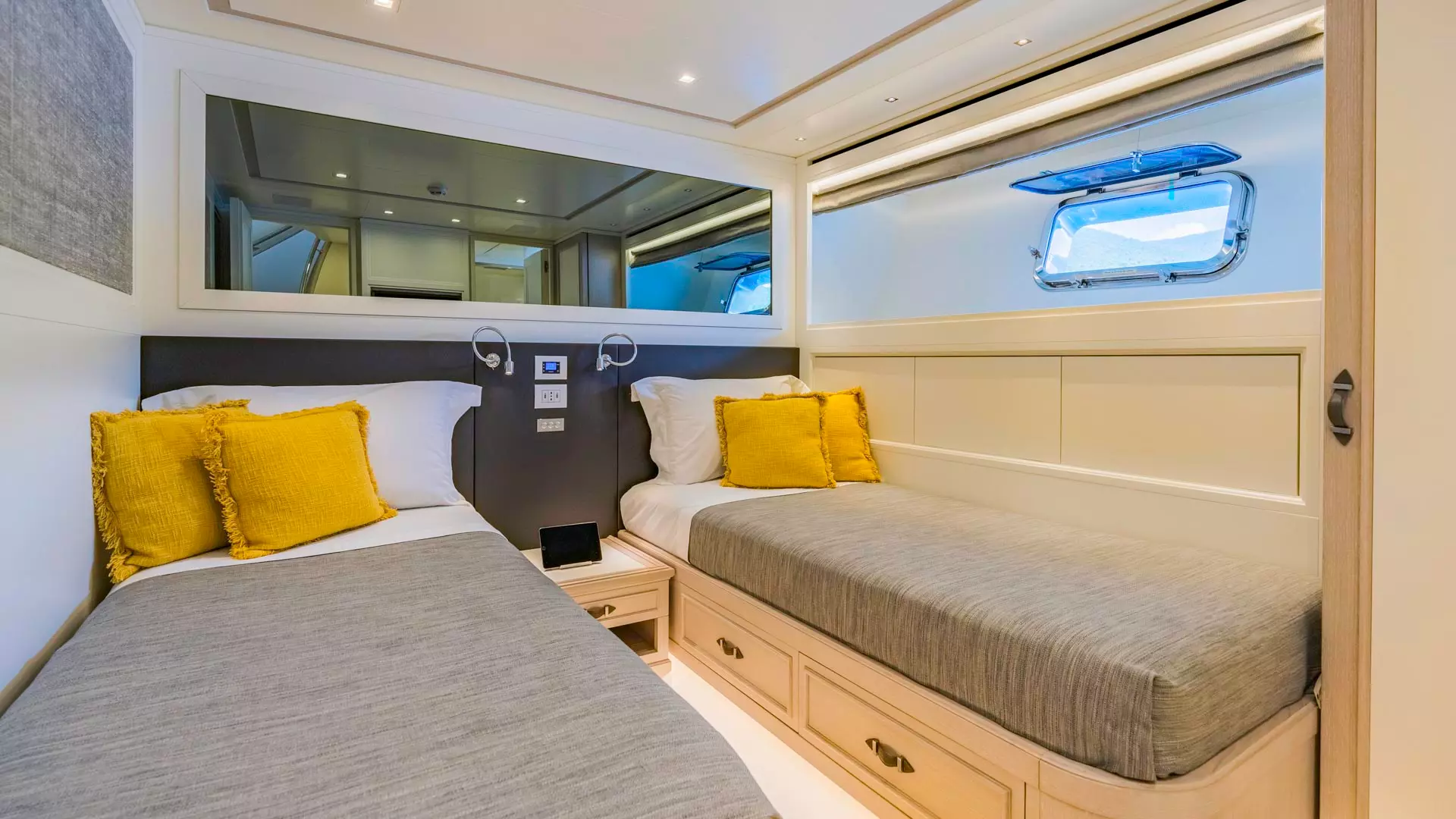 Twin cabin aboard luxury yacht