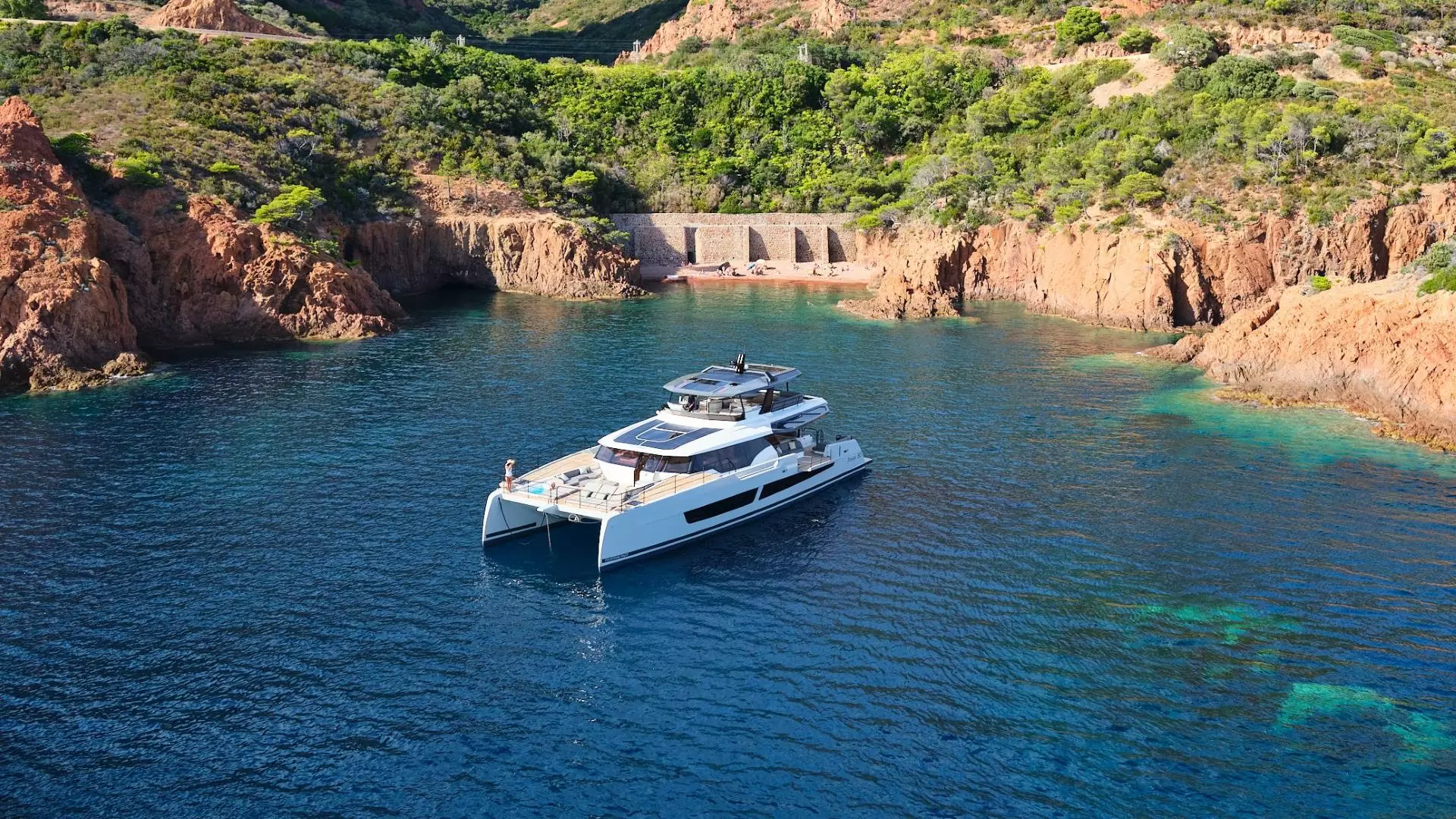 Fountaine Pajot Power 80 at anchor