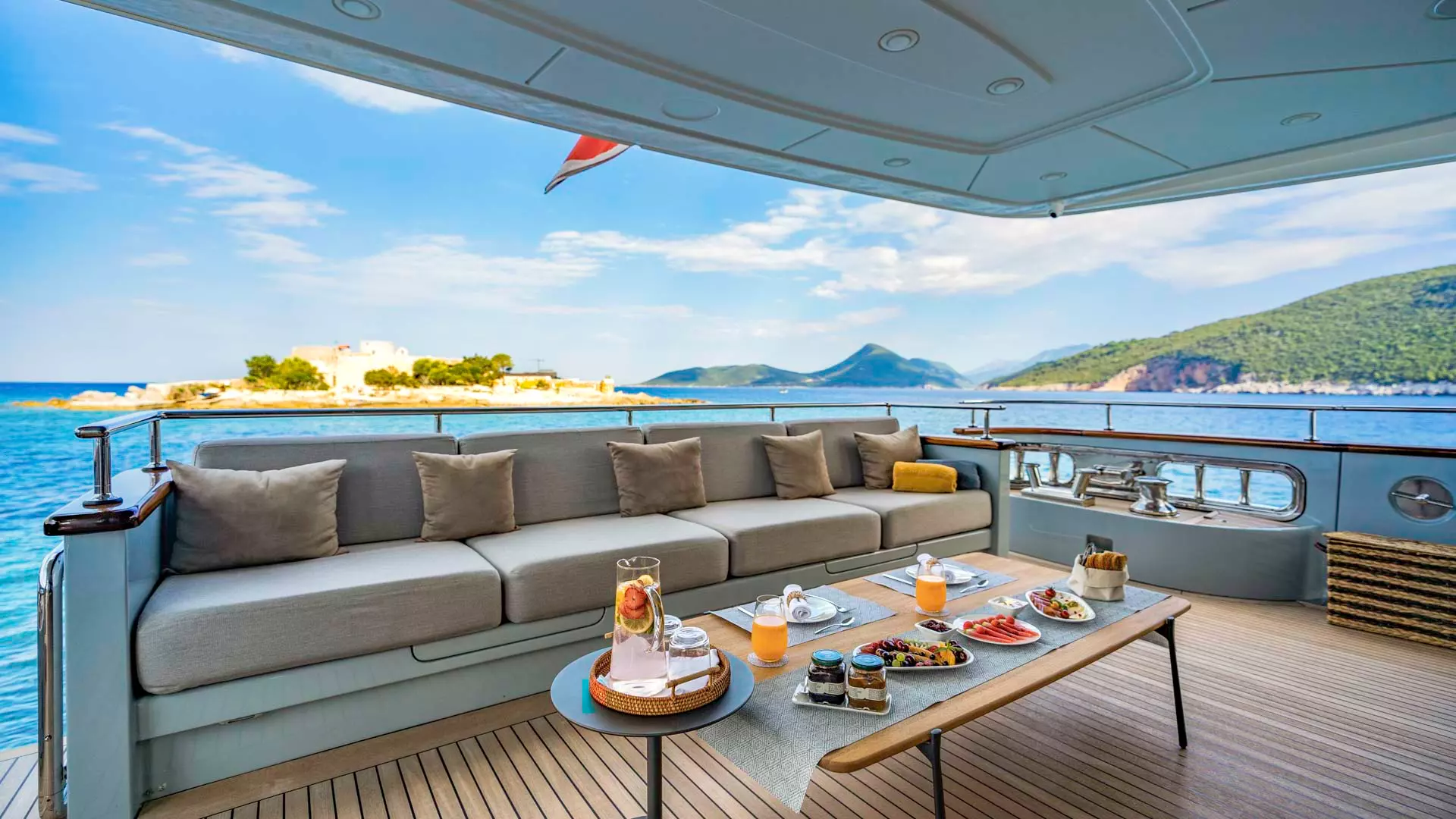 Deck seating area on yacht