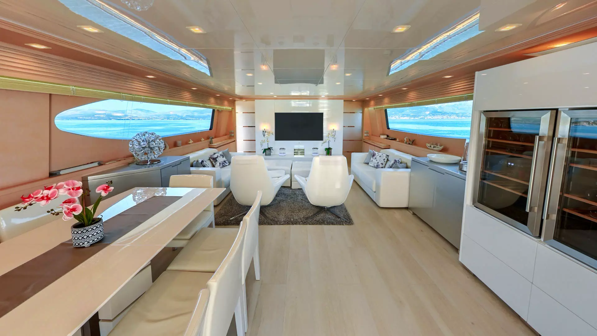 Salon aboard luxury yacht