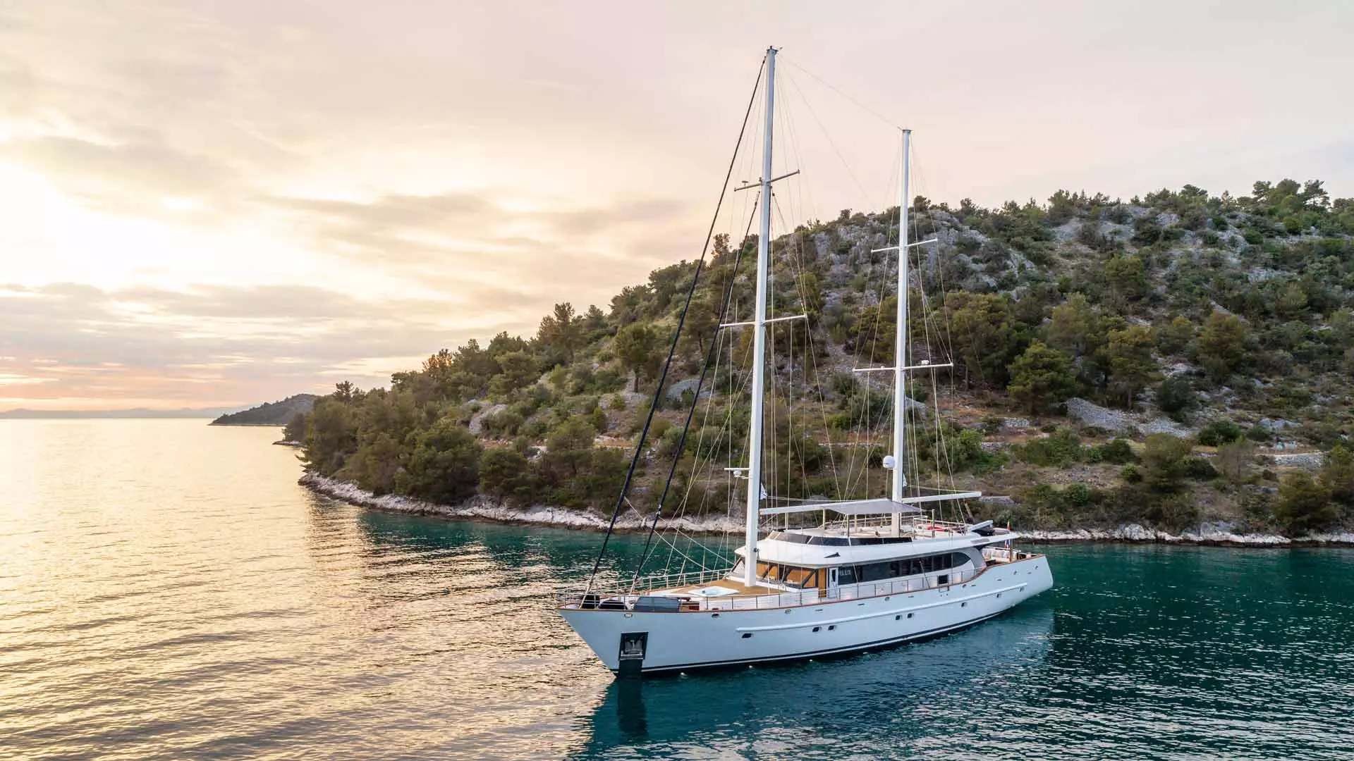 Anchored yacht