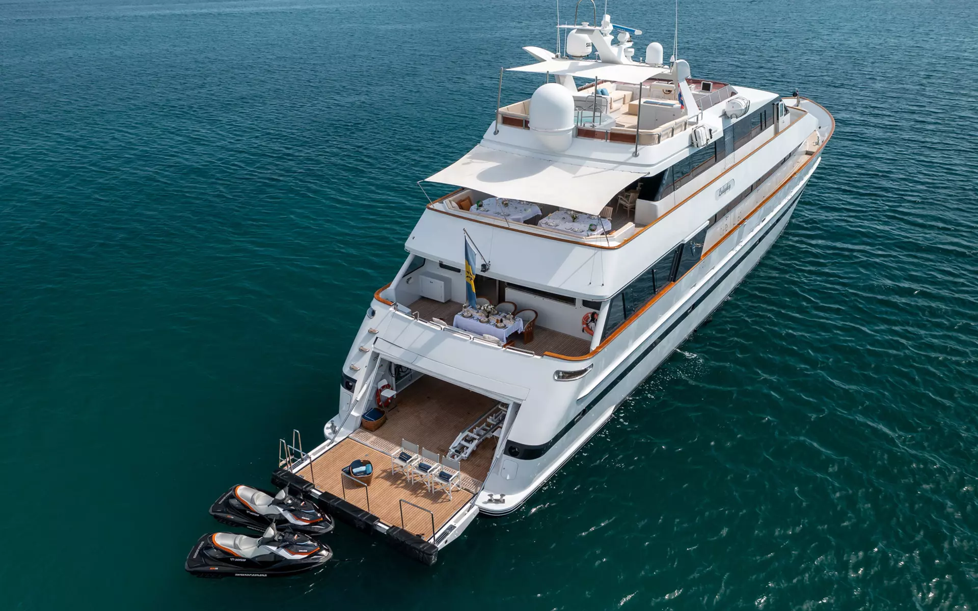 Stern view of yacht