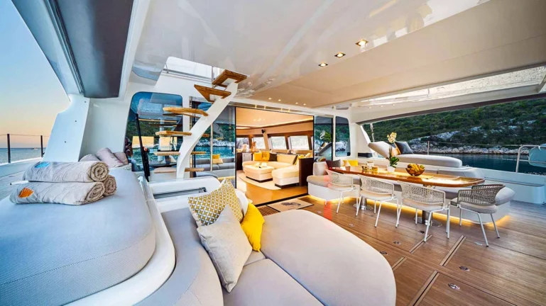 Lounge area of a luxury yacht