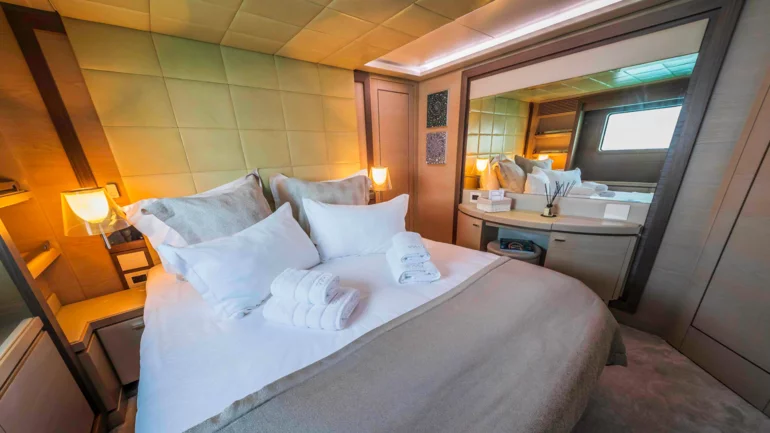Master cabin of luxury yacht