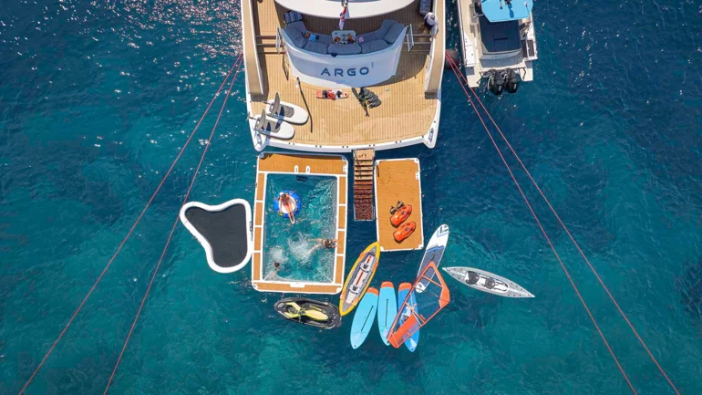 Water toys and beach area aboard a luxury yacht