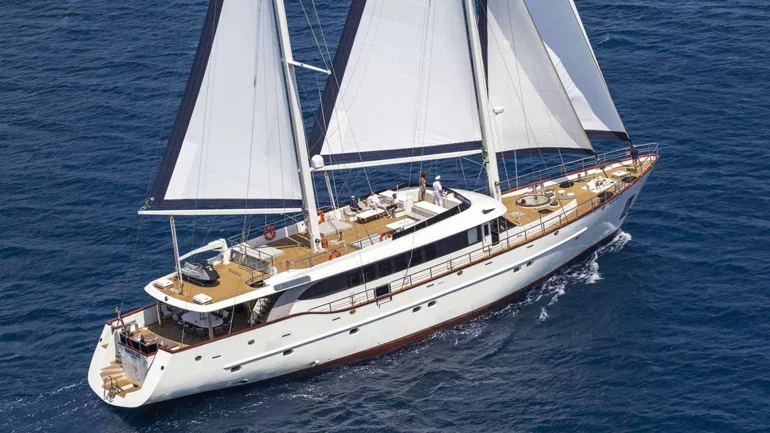 Stern view of luxury yacht