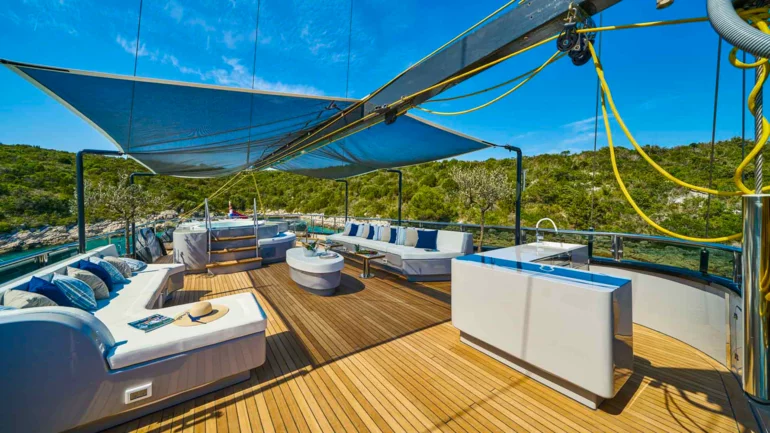 Sun deck view of a luxury yacht
