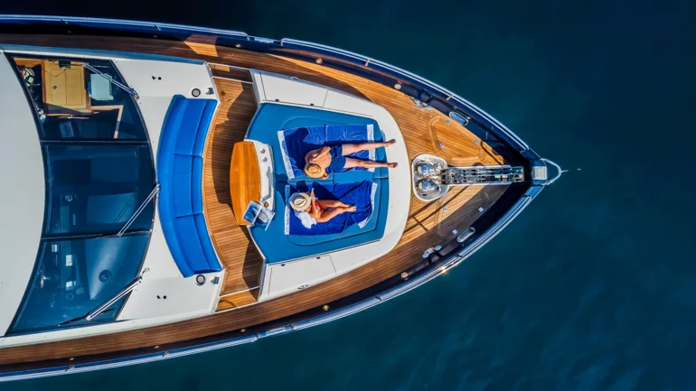Top view of yacht foredeck