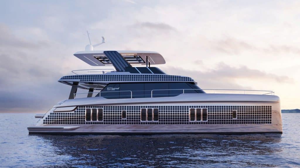 This is a photograph of a 60 Sunreef Power Eco Profile 01