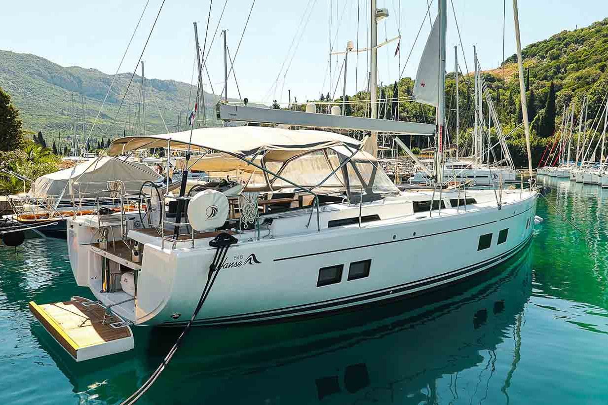 This is photo of a sailing boat Hanse 548 side view