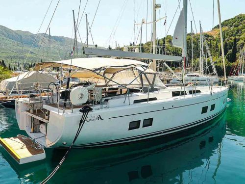 This is photo of a sailing boat Hanse 548 side view