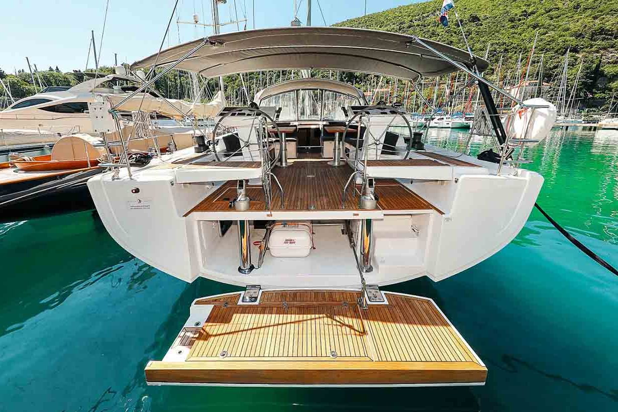 This is photo of a sailing boat Hanse 548 stern view