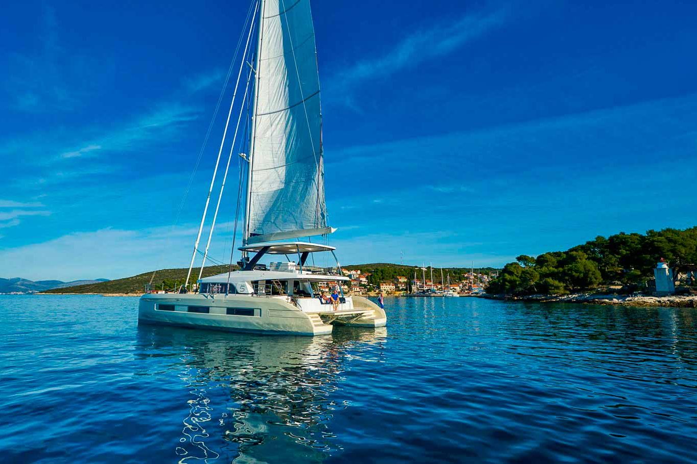 This is photo of a catamaran Lagoon Sixty5 named Amada Mia at anchor, catamarn charter in Croatia