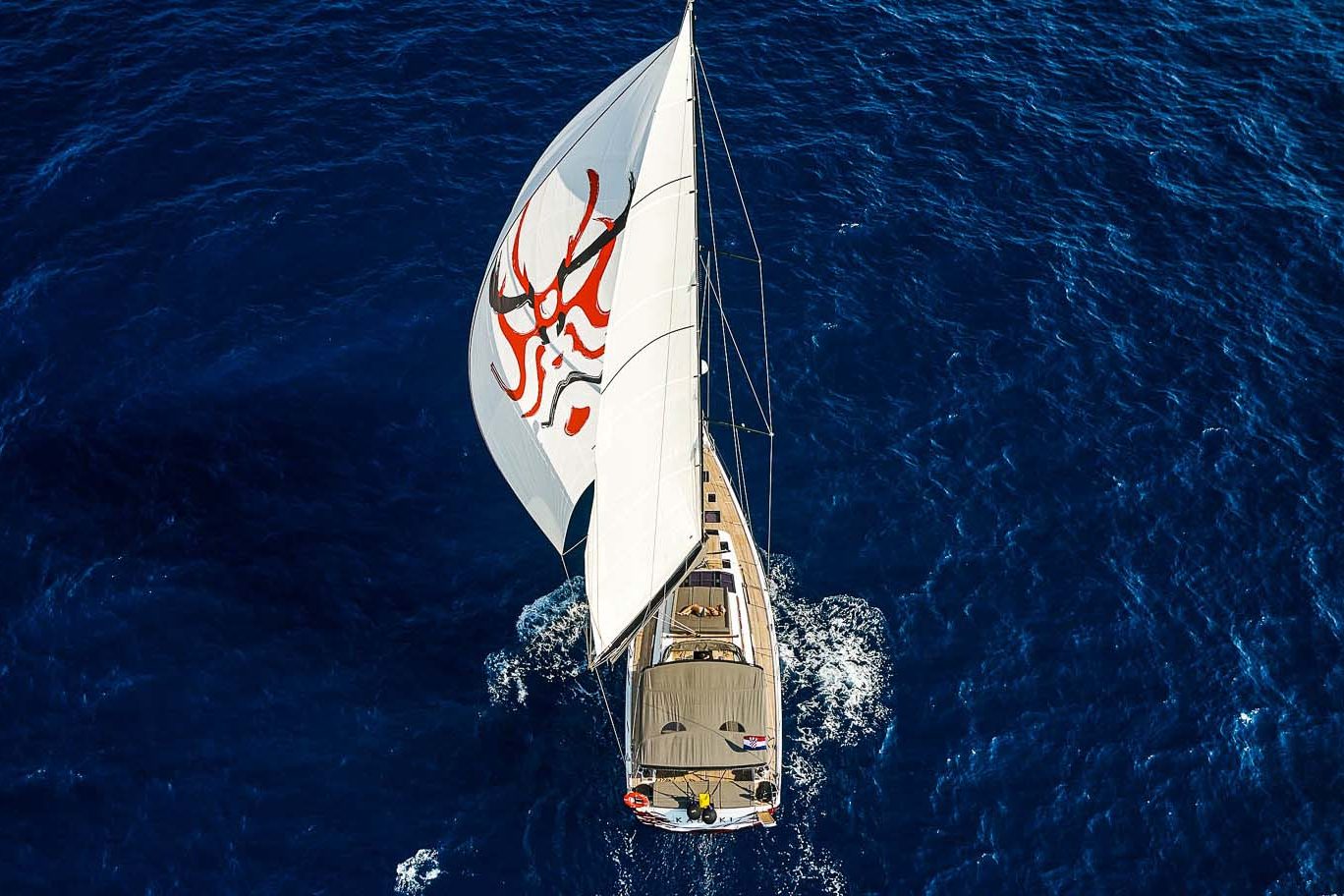 This is photo of a sailing boat Dufour 56 aerial view, Sailing Boat Charter in Croatia