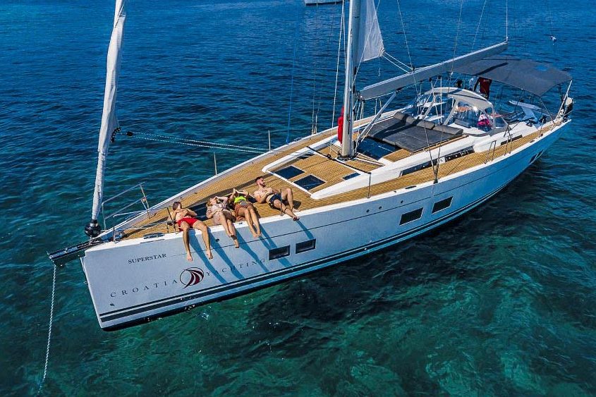 This is photo of a sailing boat Hanse 588 at anchor