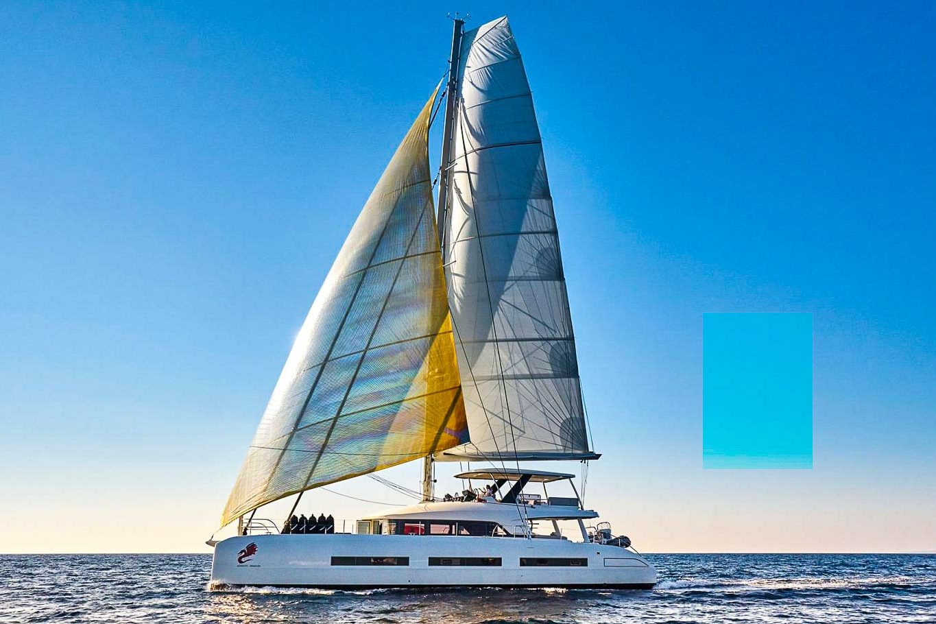 This is photo of a catamaran Lagoon 77 named Adriatic Dragon open sail, Adriatic sea, Catamaran Charter in Croatia