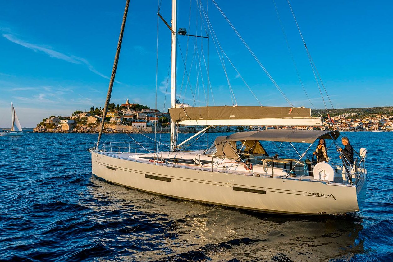 This is photo of a sailing boat More 55 at anchor