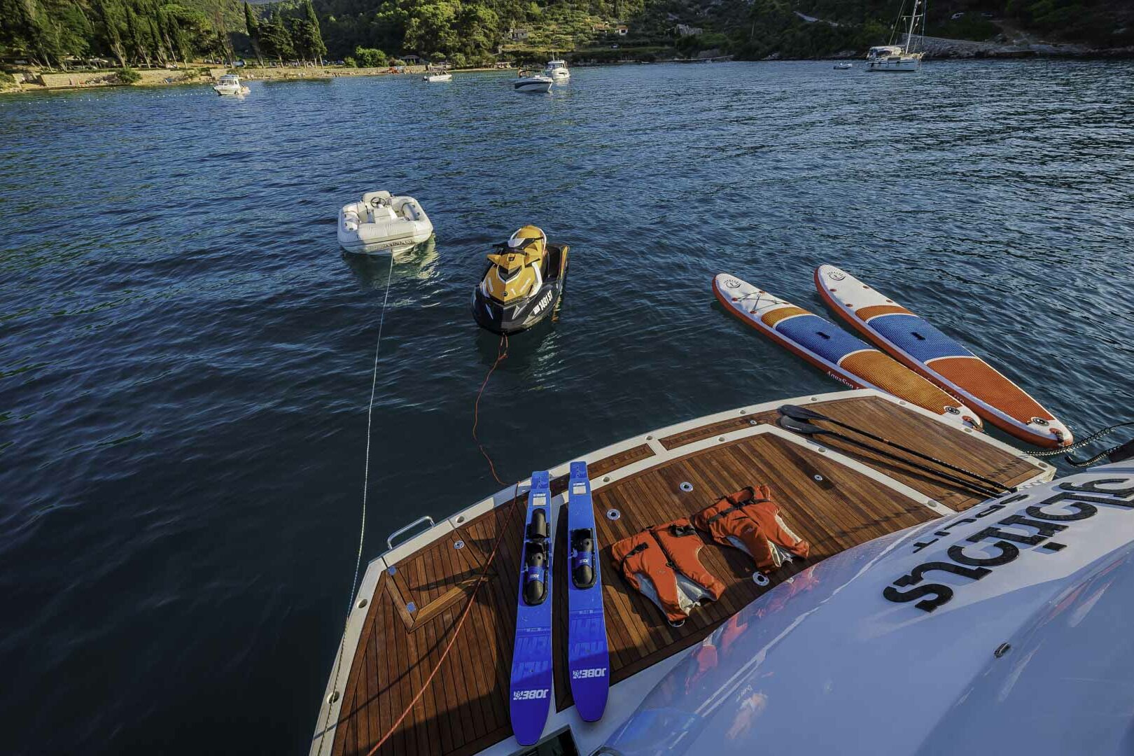 Luxury yacht Glorious water toys displayed