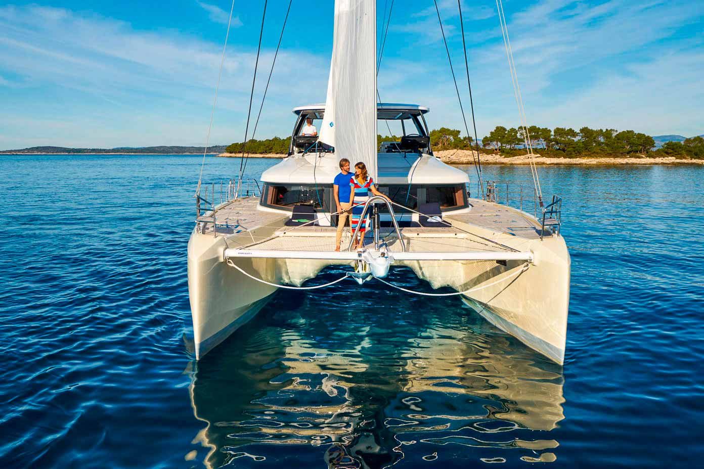 This is photo of a catamaran Lagoon Sixty5 named Amada Mia stern view, catamaran charter in Croatia