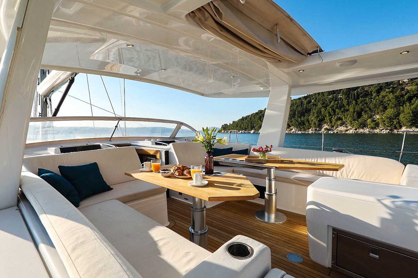 This is photo of a sailing boat Hanse 675 cockpit table