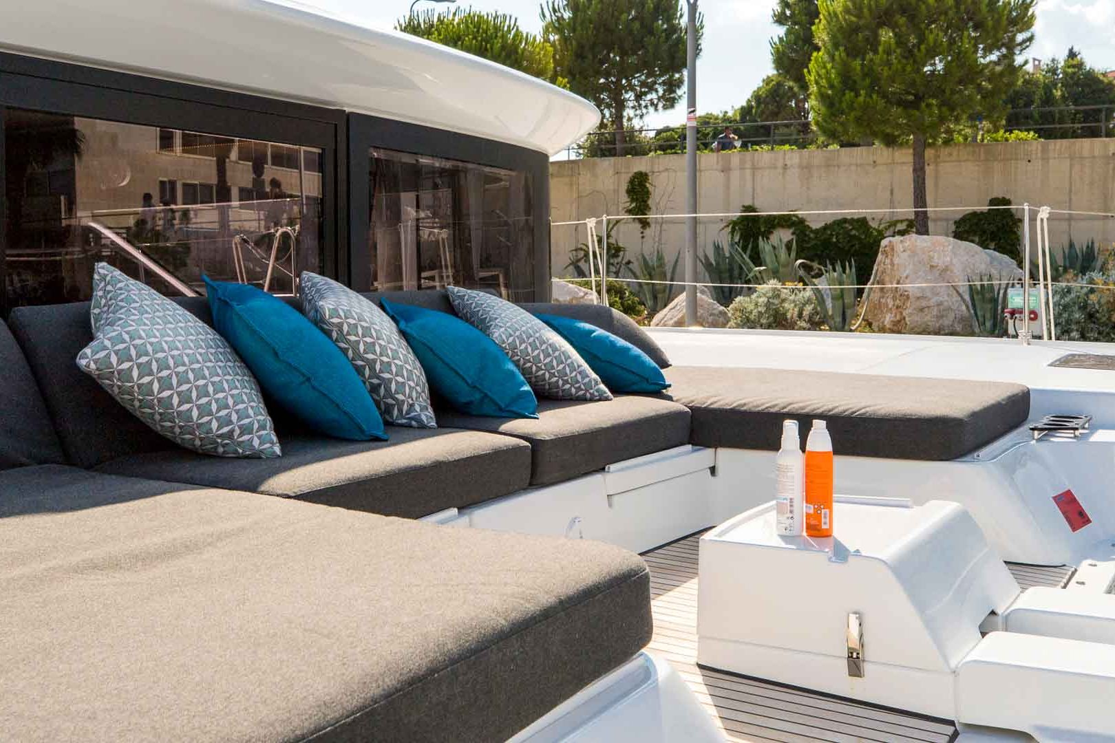 This is photo of a Lagoon 50 outside seating