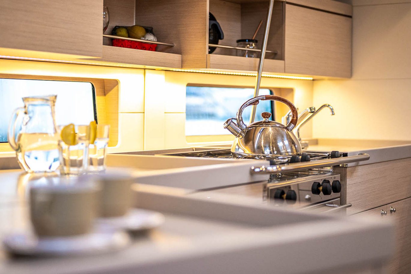 This is photo of a sailing boat Oceanis 46.1 kitchen