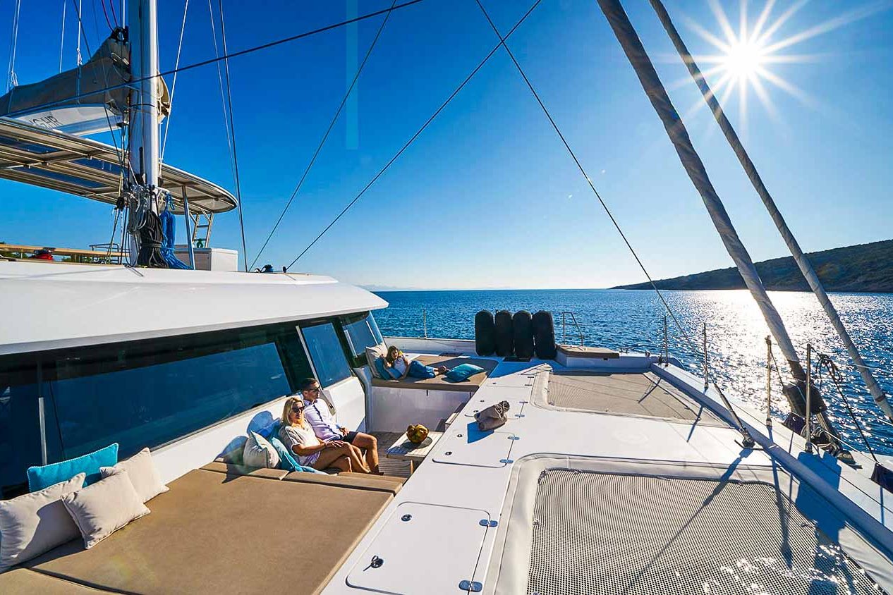 This is photo of a catamaran Sunreef 60 sunbath net