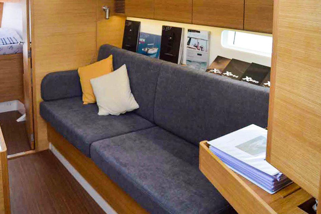 This is photo of a sailing boat X-43 sofa at saloon