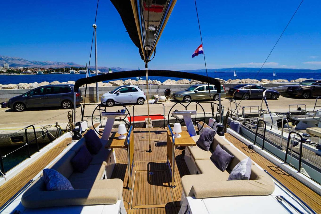 This is photo of a sailing boat First 53 cockpit view