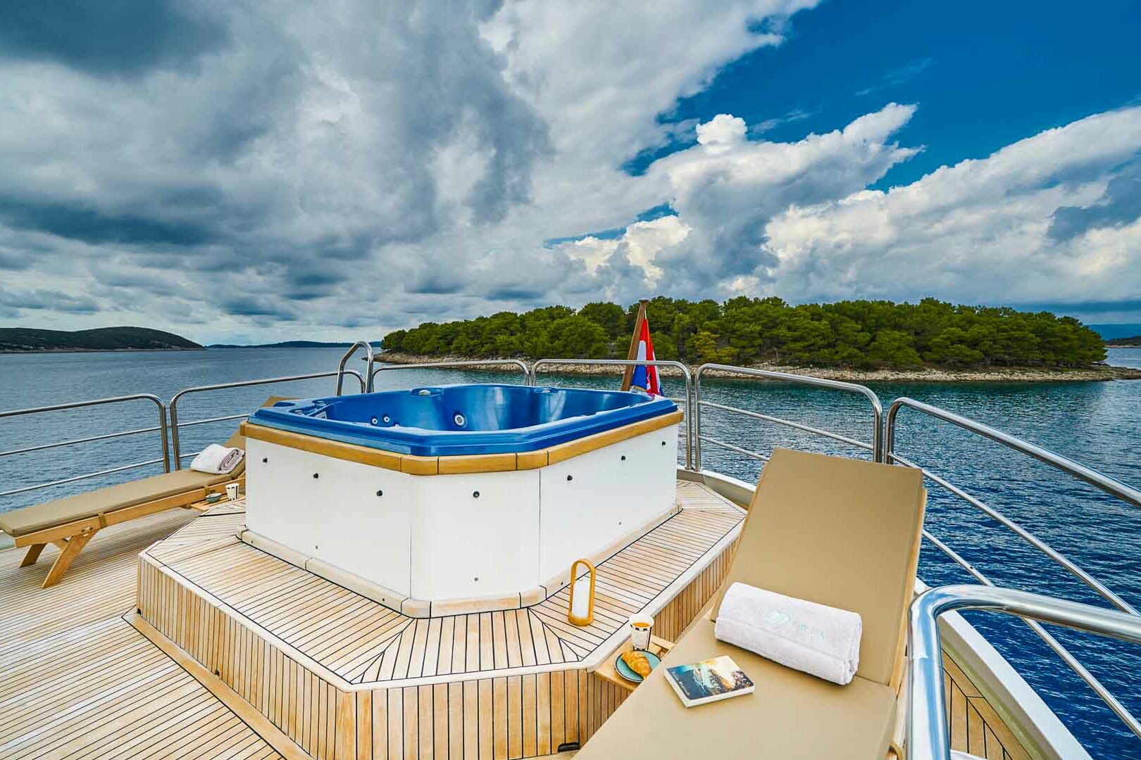 Luxury boutique yacht La Perla deck jacuzzi