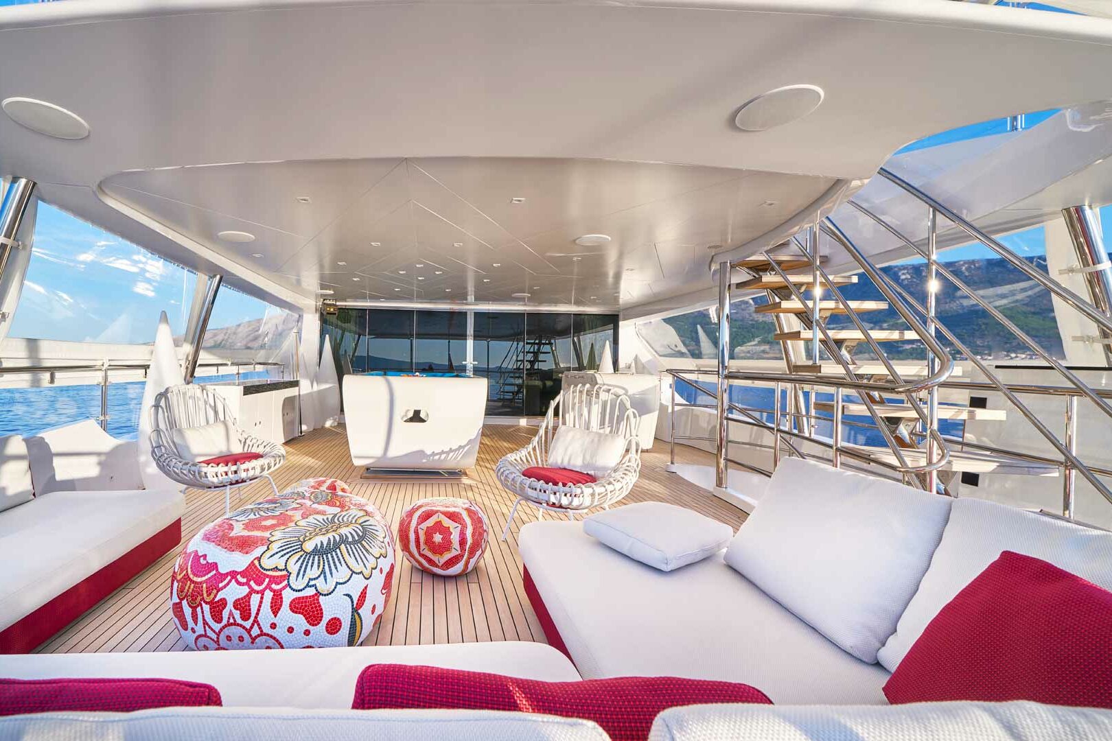 Luxury yacht Benetti Happy Me upper deck open lounge