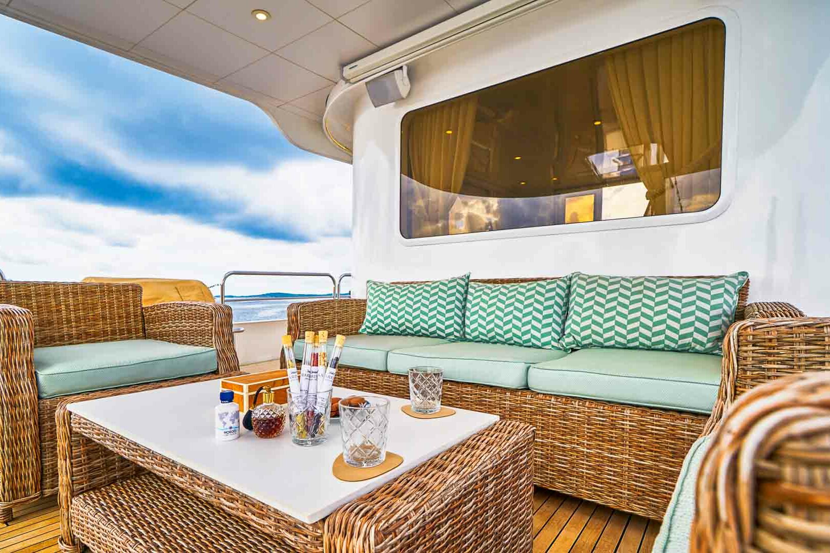 Luxury boutique yacht La Perla deck lounge