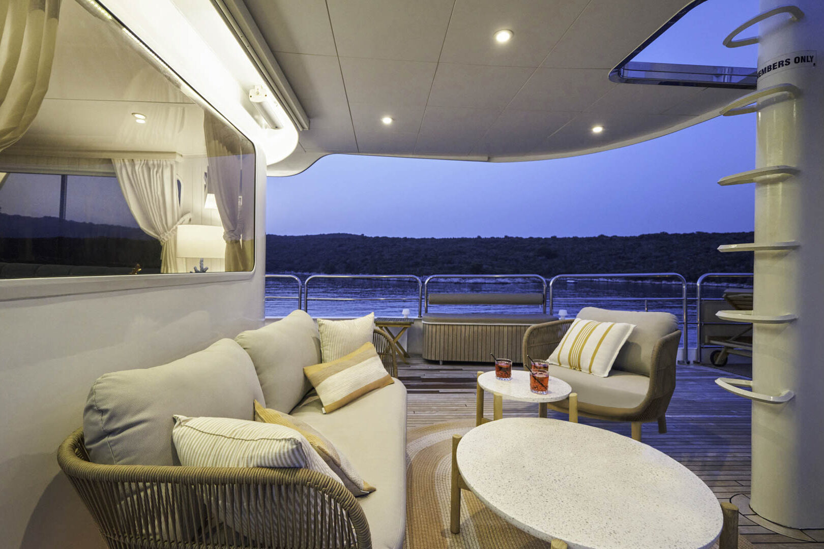 Luxury yacht La Perla deck lounge