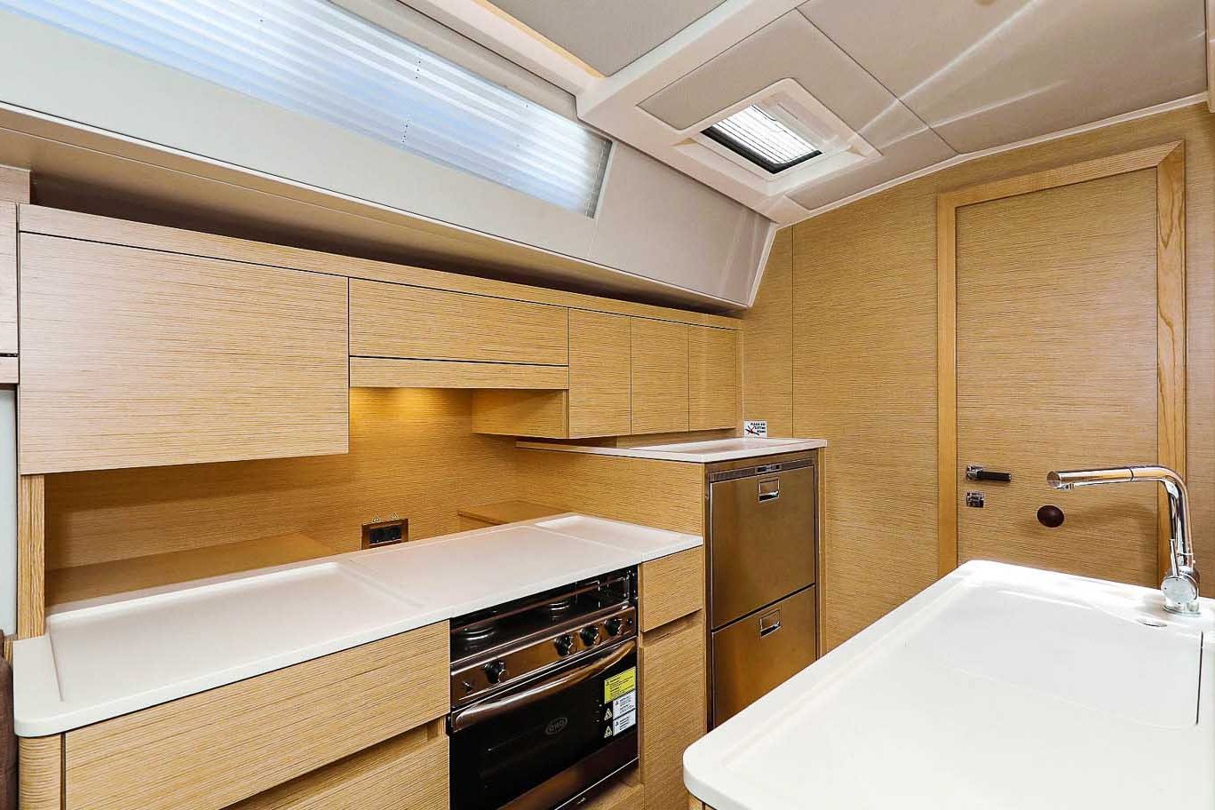 This is photo of a sailing boat Hanse 548 kitchen