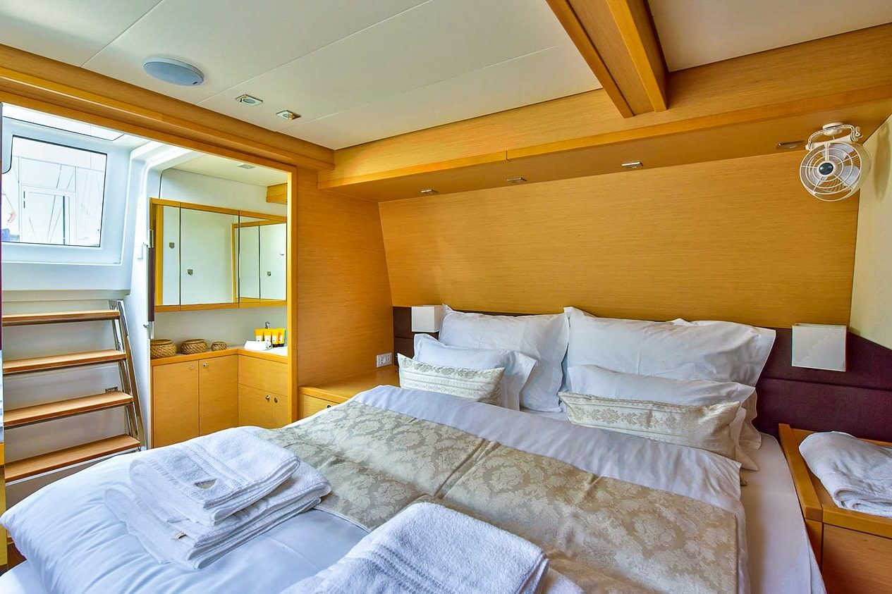 This is photo of a catamaran Lagoon 620 cabin view