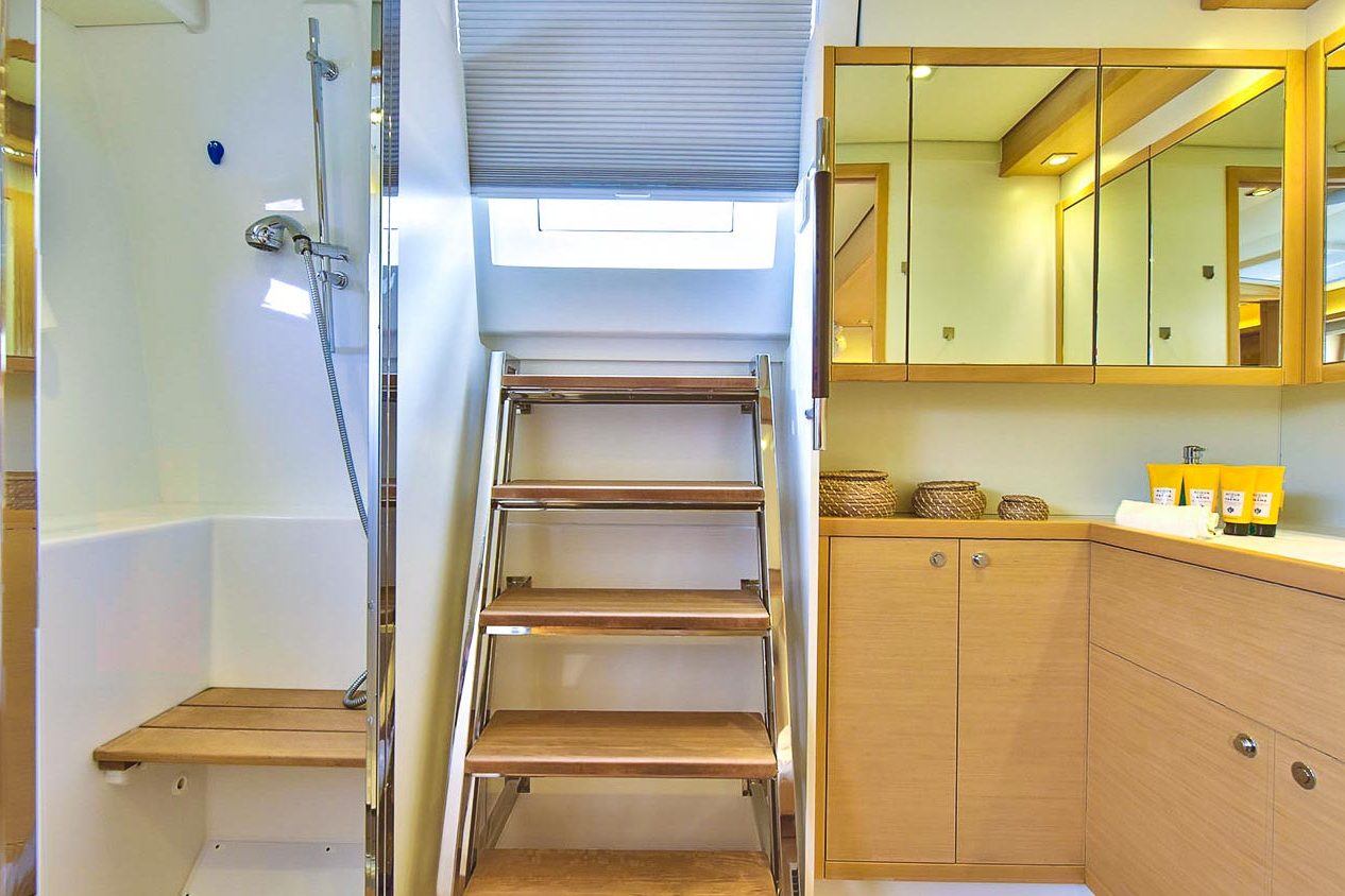 This is photo of a catamaran Lagoon 620 exit stairs deck