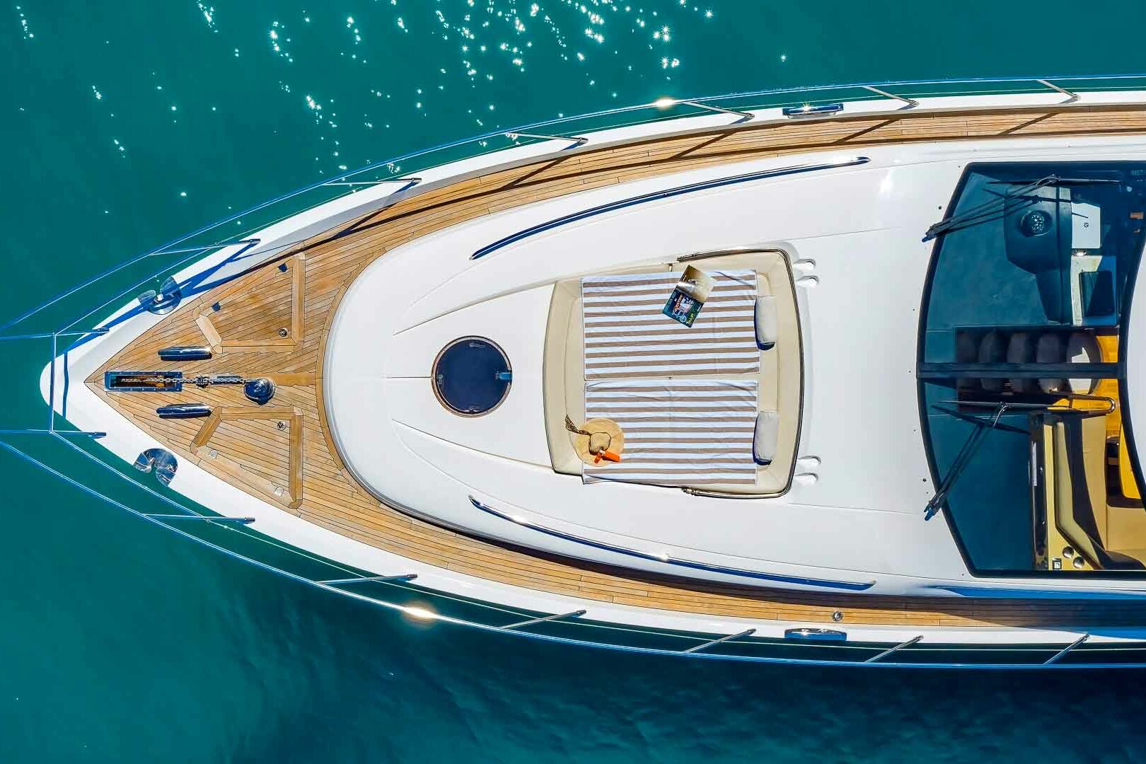 Luxury yacht Princess V65 Spice of Life II bow from the top