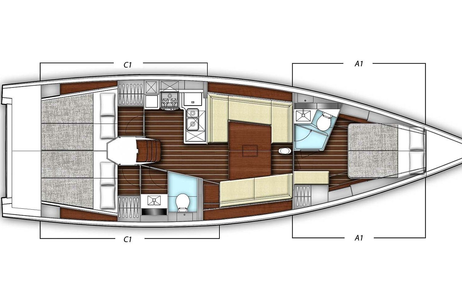 This is photo of a sailing boat X-43 layout