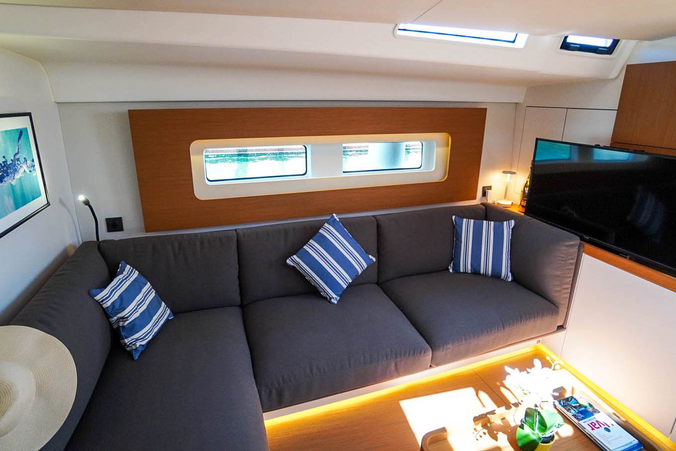 This is photo of a sailing boat First 53 sofa at saloon