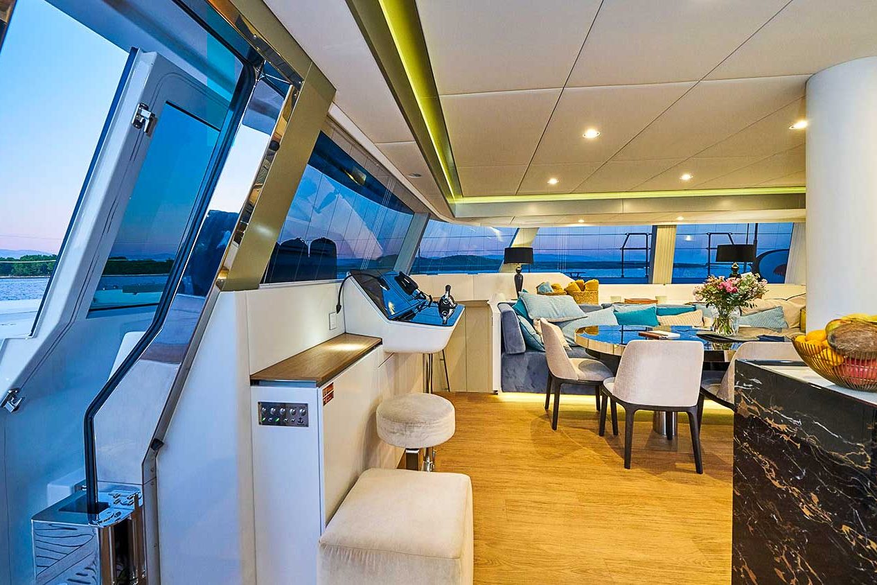 This is photo of a catamaran Sunreef 60 salon exit on deck