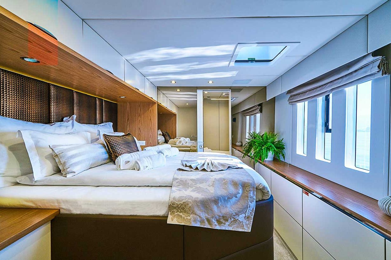 This is photo of a catamaran Sunreef 60 master cabin