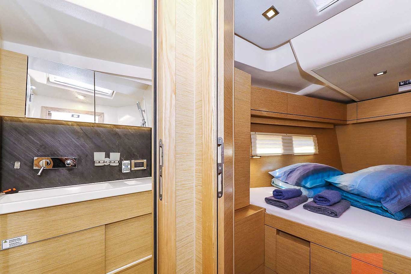 This is photo of a sailing boat Hanse 548 cabin and toilette