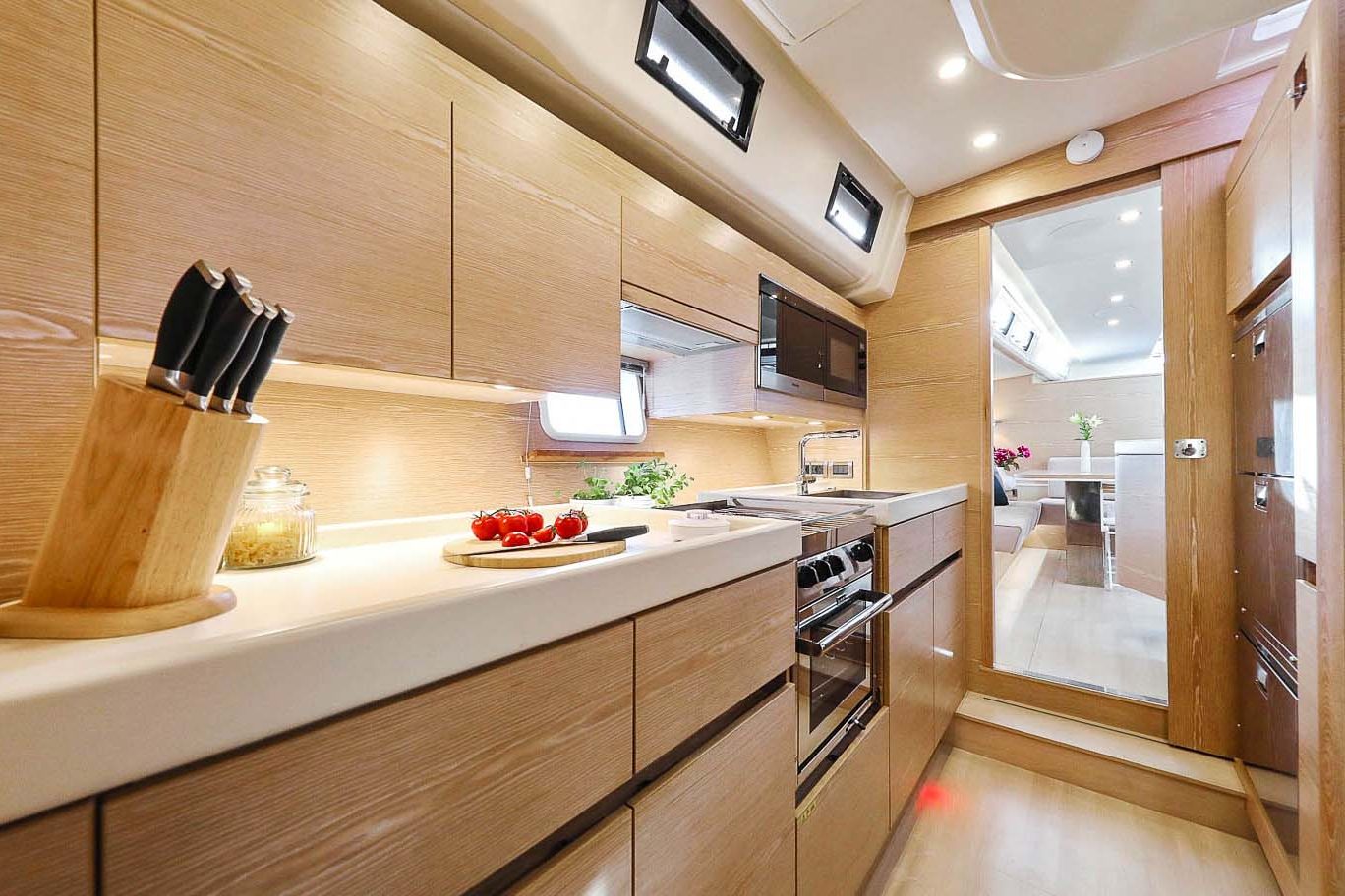 This is photo of a sailing boat Hanse 675 kitchen view